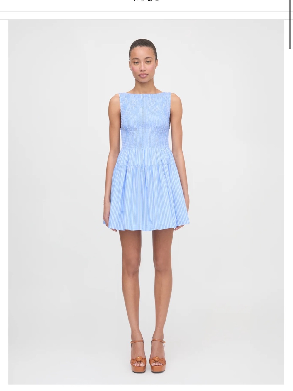 The Cosima Mini Nap-Hill House Light Blue Striped Smocked Bodice Mini Dress